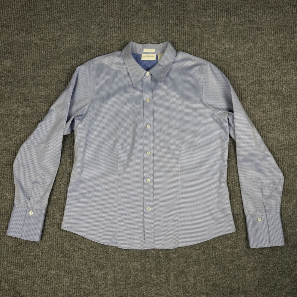 Liz Claiborne Button Up Shirt Womens 12 Blue Non-Iron 100% Cotton Preppy Classic